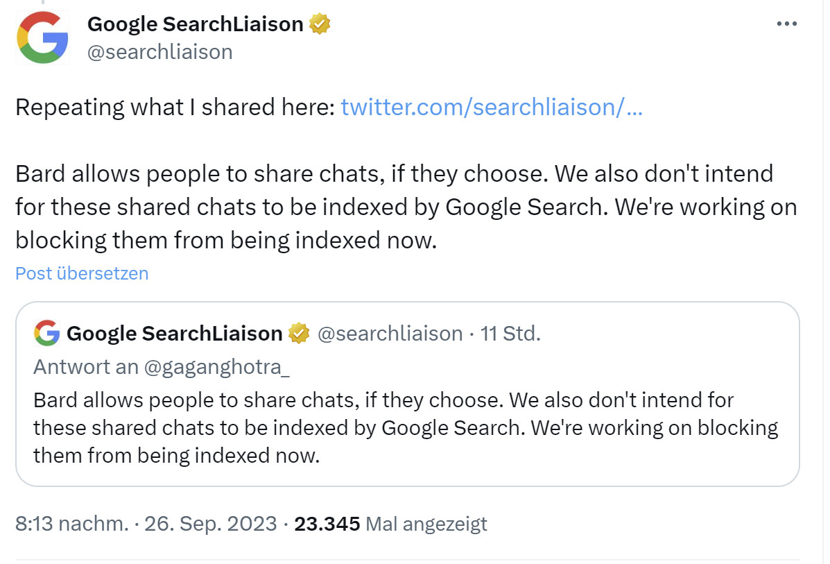 Google Bard: Indexierte Chats sollen bald aus der Suche verschwinden