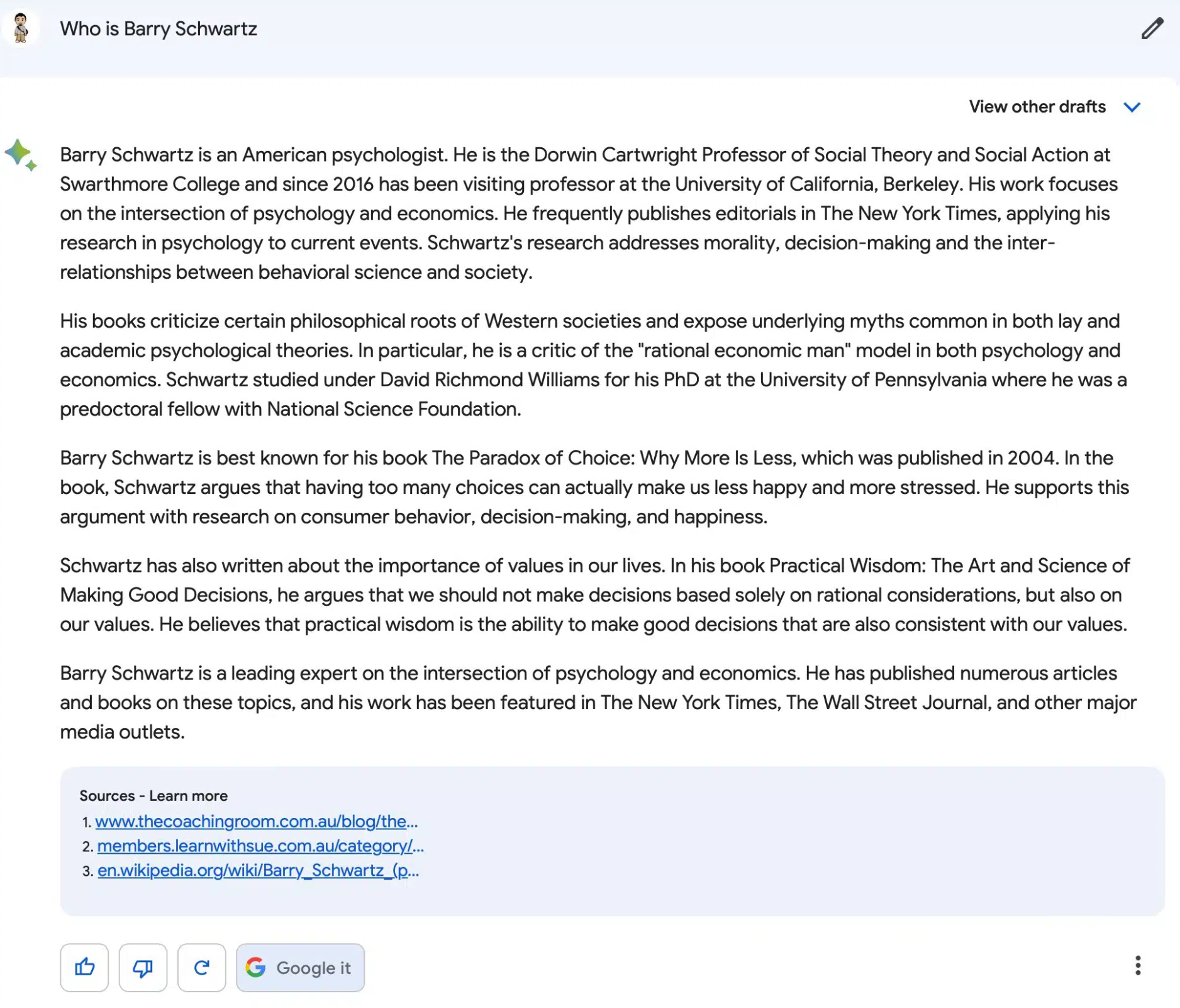 Antwort von Google Bard mit Links auf Quellen