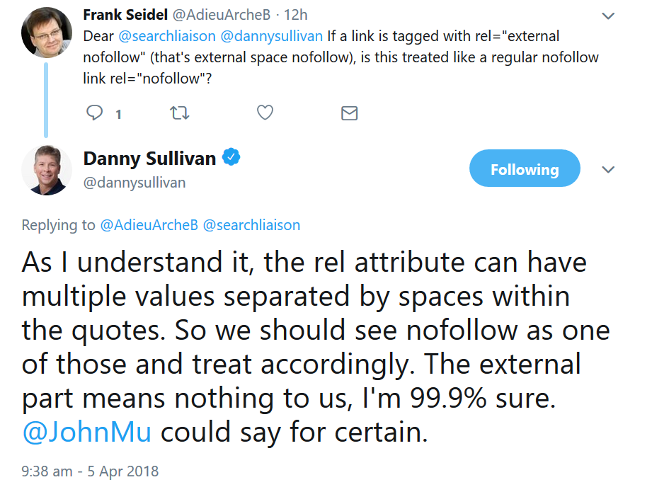 Google behandelt rel-external-nofollow-links wie rel-nofollow-llnks