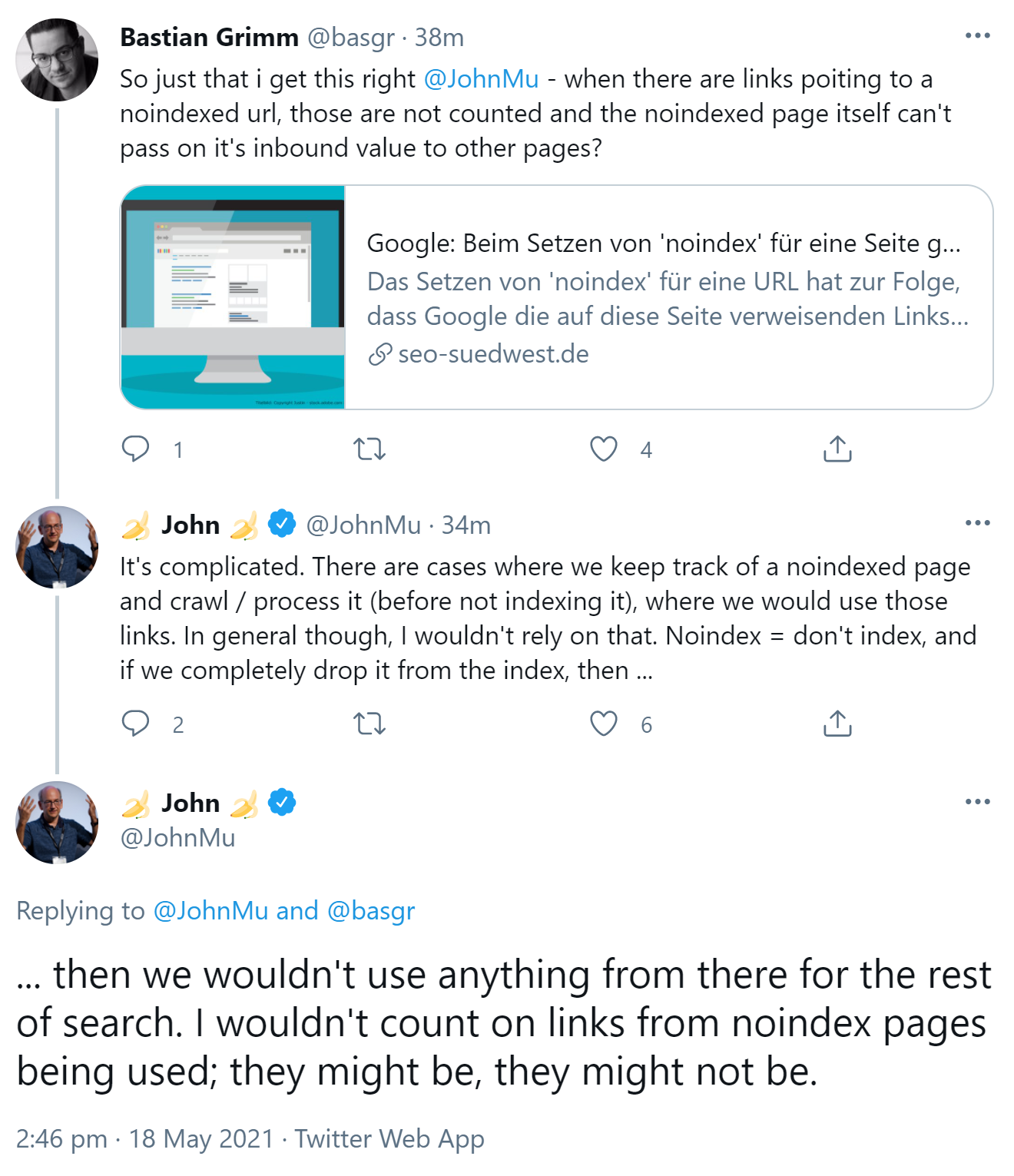 Google: nicht auf Links von Noindex-Seiten verlassen