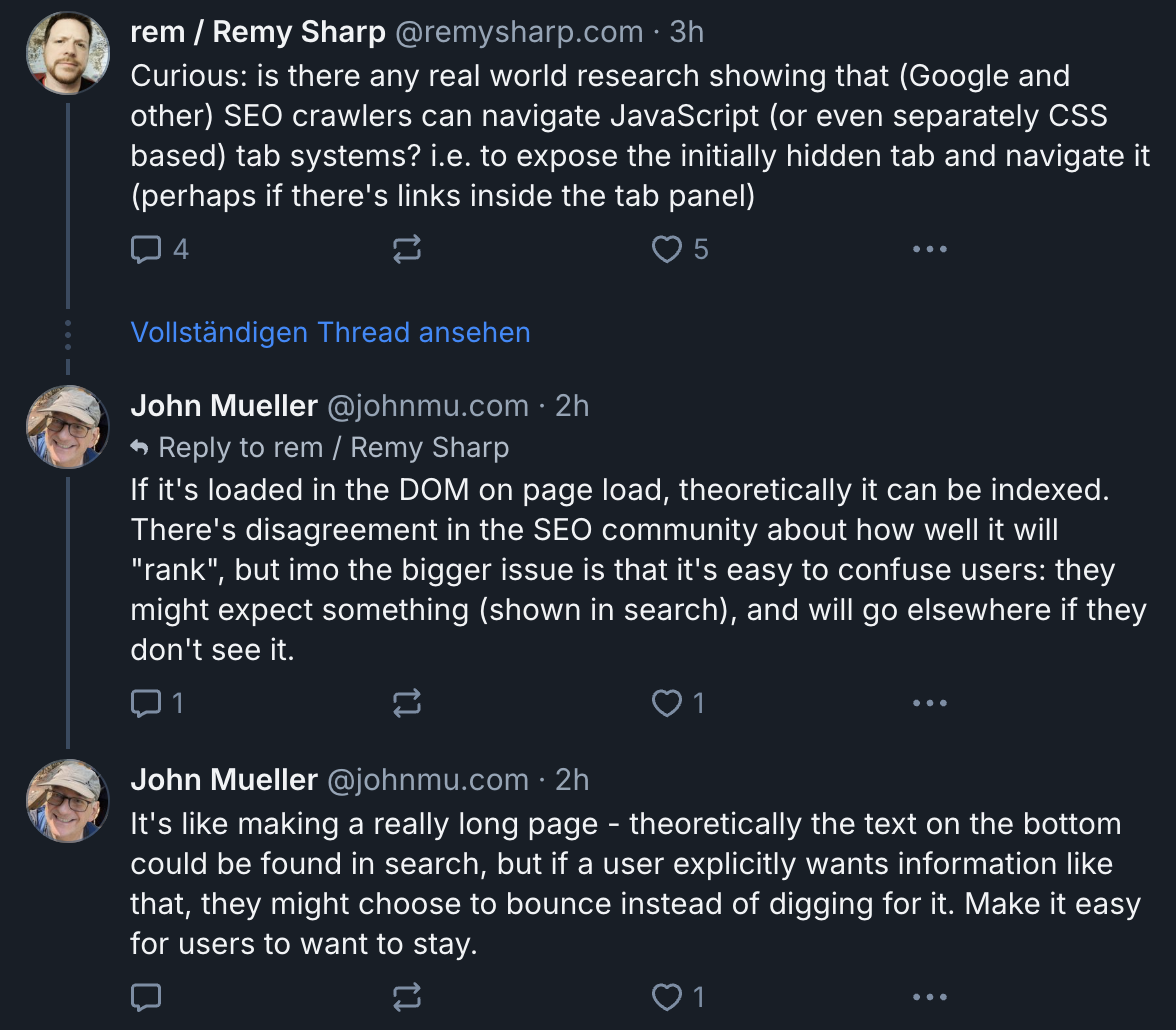 Google: Bei versteckten Inhalten geht es weniger um den Einfluss auf die Rankings