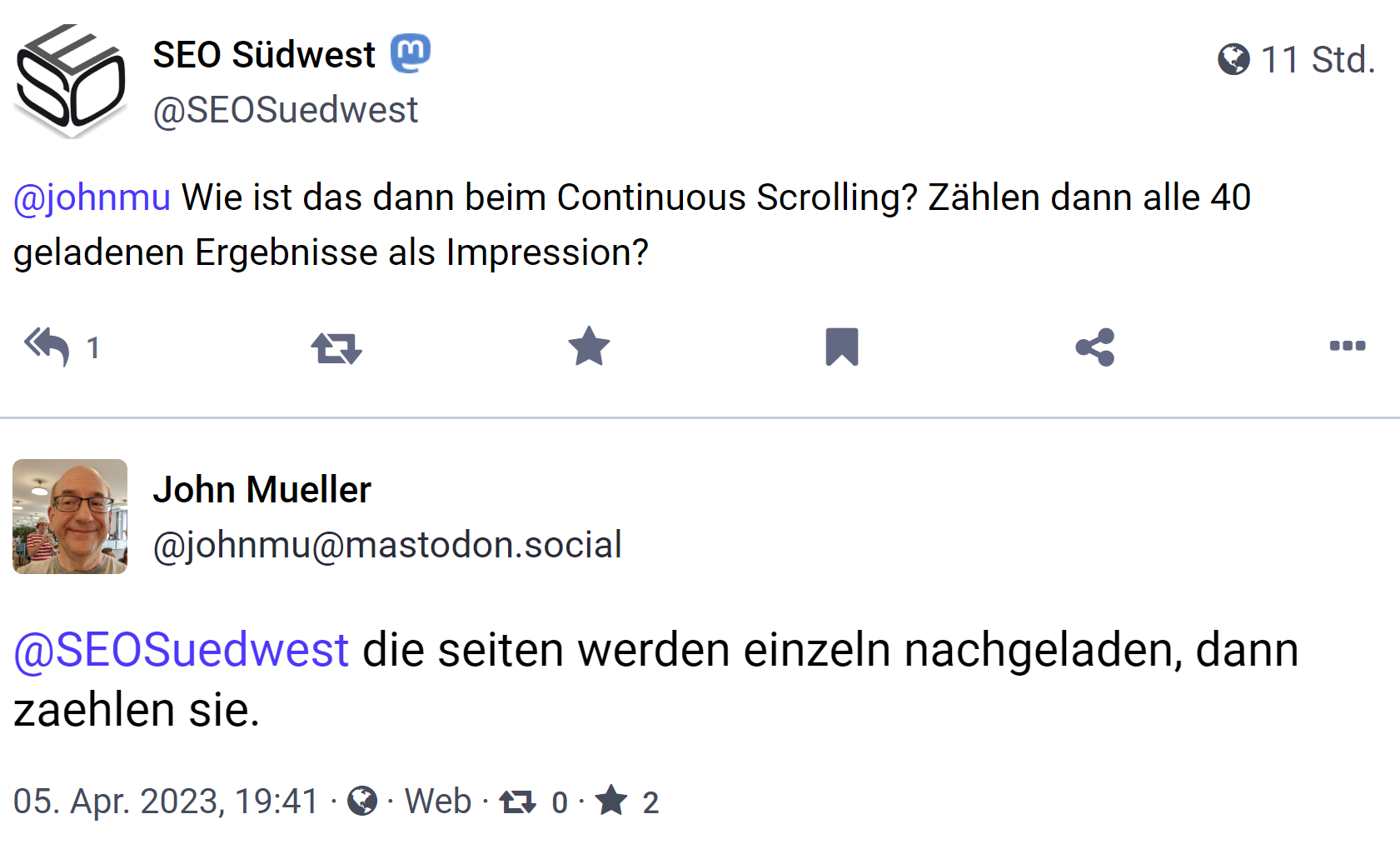 Google: Beim Continuous Scrolling werden die Seiten nachgeladen. Erst dann zählen die Ergebnisse als Impression