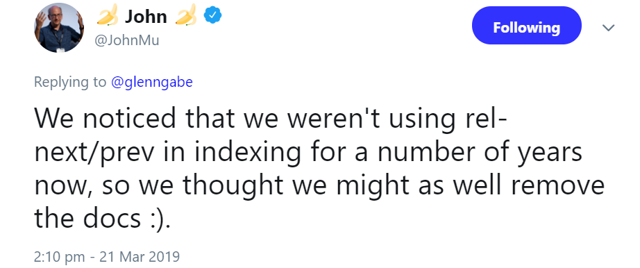Google nutzt rel next und relv prev schon seit Jahren nicht mehr