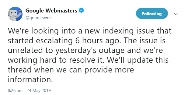 Google bestätigtes erneutes Indexierungsproblem