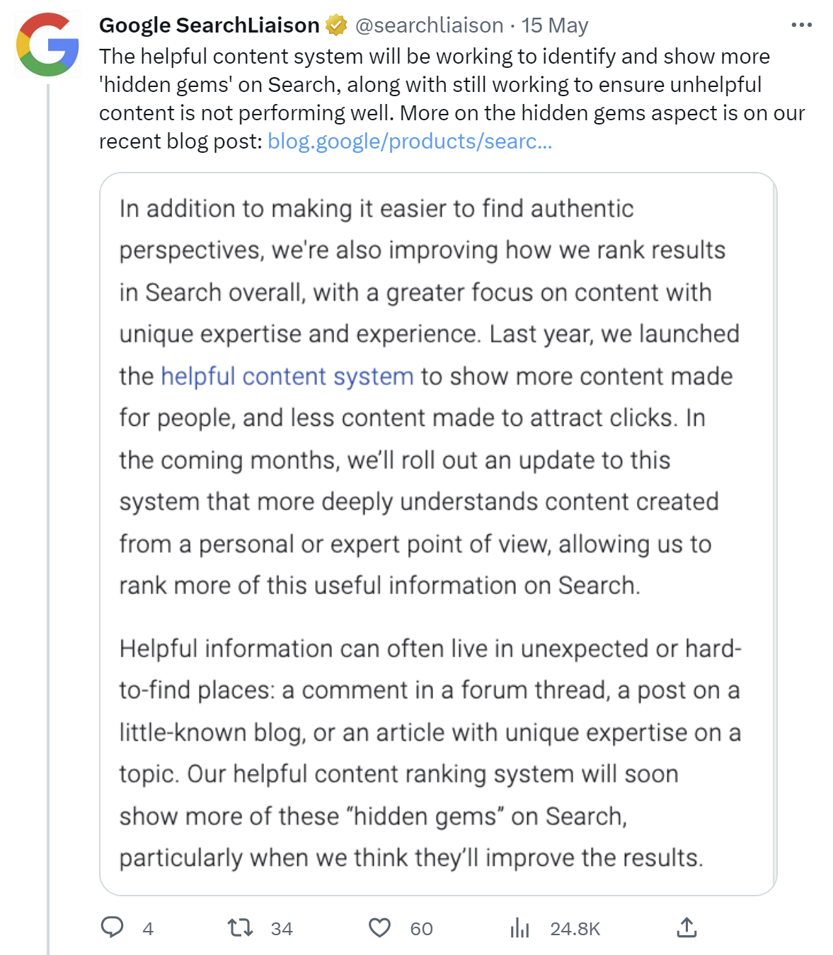Google bestätigt: Helpful Content System wird zukünftig nicht nur wenig hilfreiche Inhalte abwerten, sondern auch hilfreiche Inhalte aufwerten