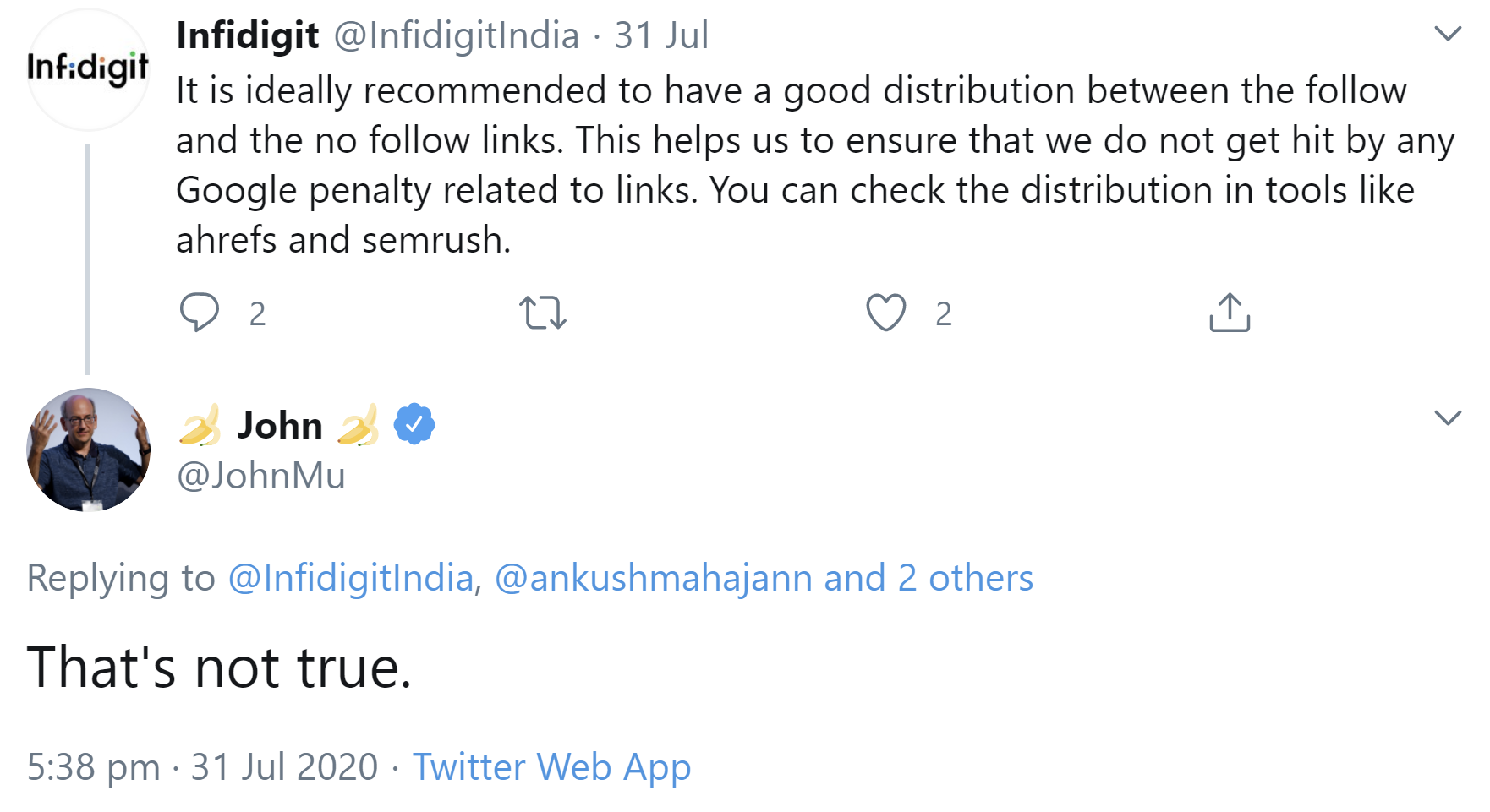 Google: Bestimmte Verteilung zwischen Follow- und Nofollow-Links schützt nicht vor manueller Maßnahme
