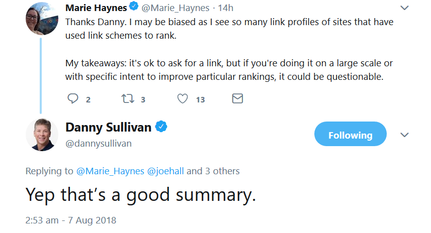 Google: Bitte um einzelne Links ist ok, im großen Umfang jedoch nicht