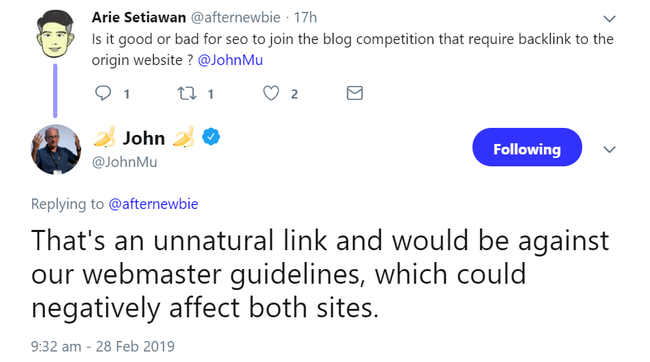 Google: Blogwettbewerbe mit Pflichtlinks verstoßen gegen die Google-Richtlinien