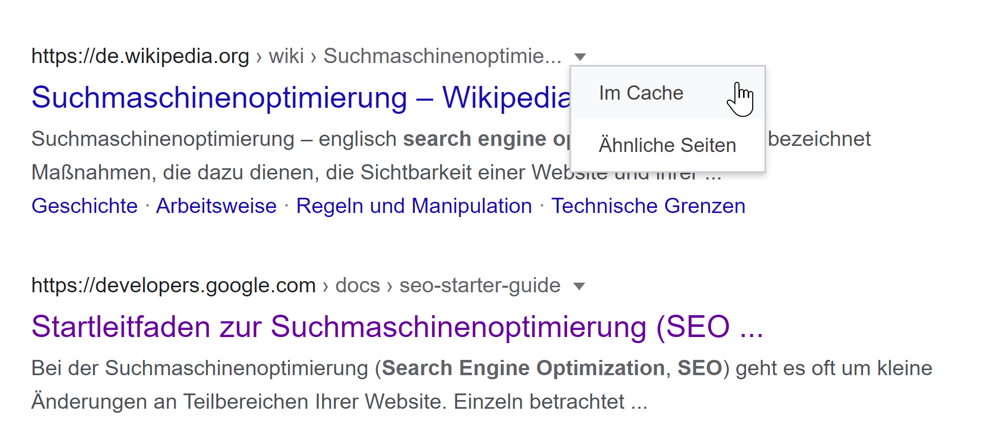 Google: Cache-Ansicht aufrufen