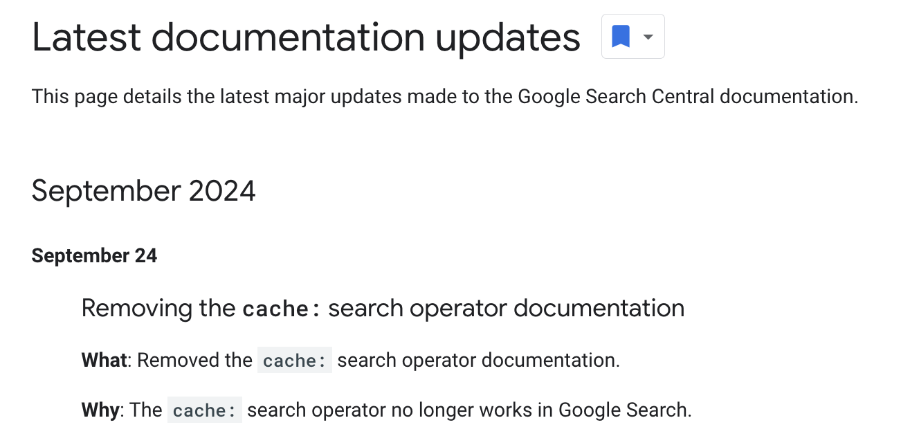 Google: Cache-Dokumentation angepasst und Cache-Operator entfernt