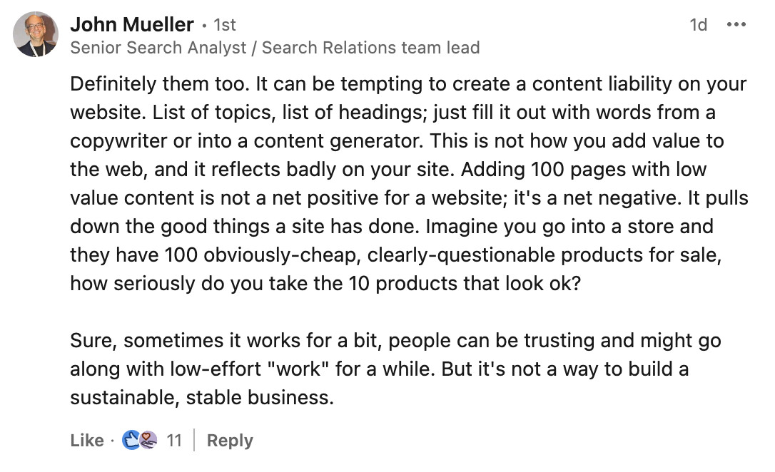 Google: Content ohne Mehrwert kann gute Inhalte abwerten