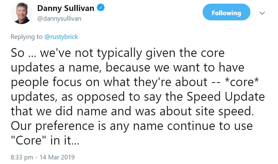 Google: Updates am besten mit 'Core' bezeichnen
