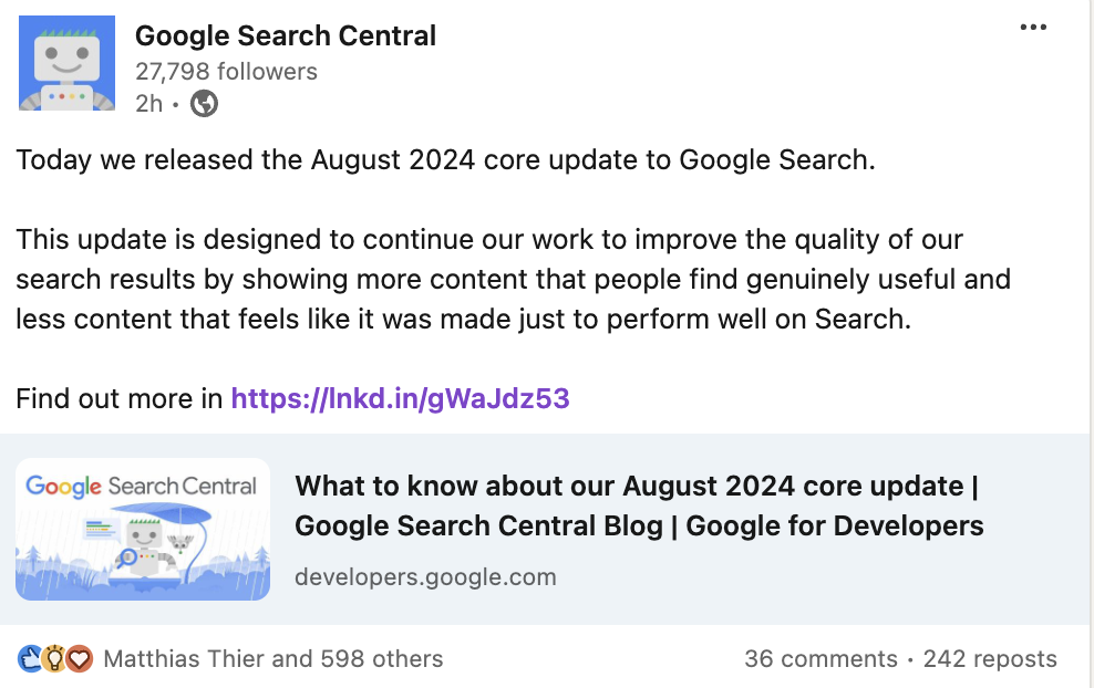 Google: Core Update vom August hat begonnen