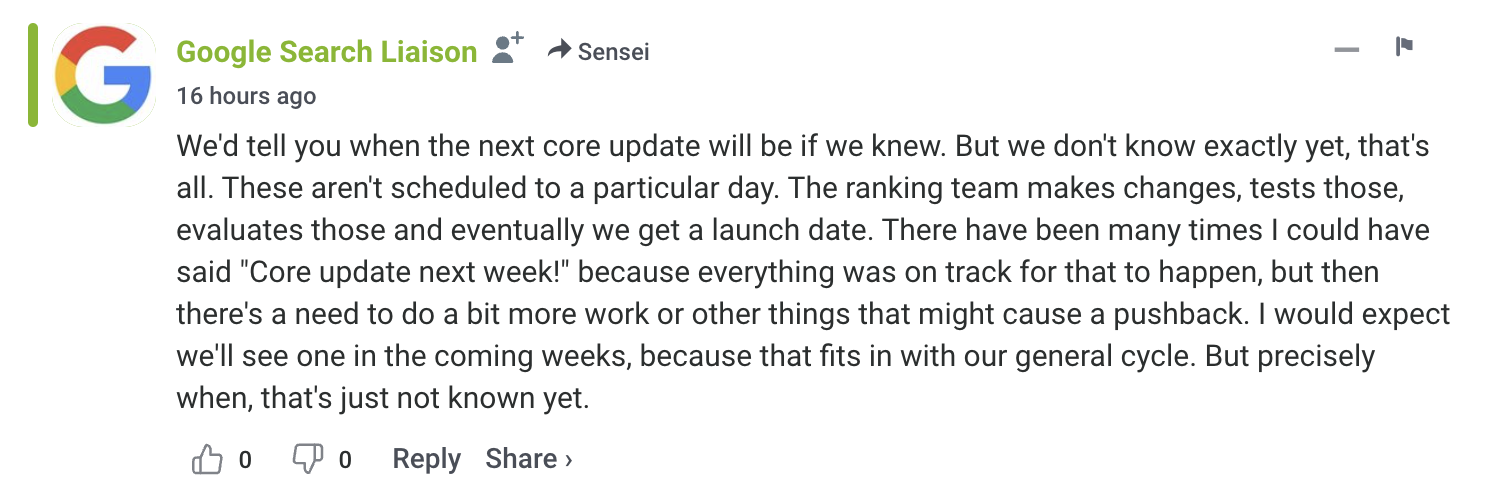 Google: Core Update in den kommenden Wochen erwartet - Danny Sullian