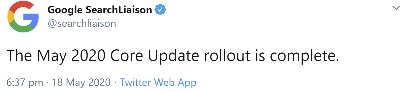 Google: Core-Update vom Mai ist nun komplett ausgerollt