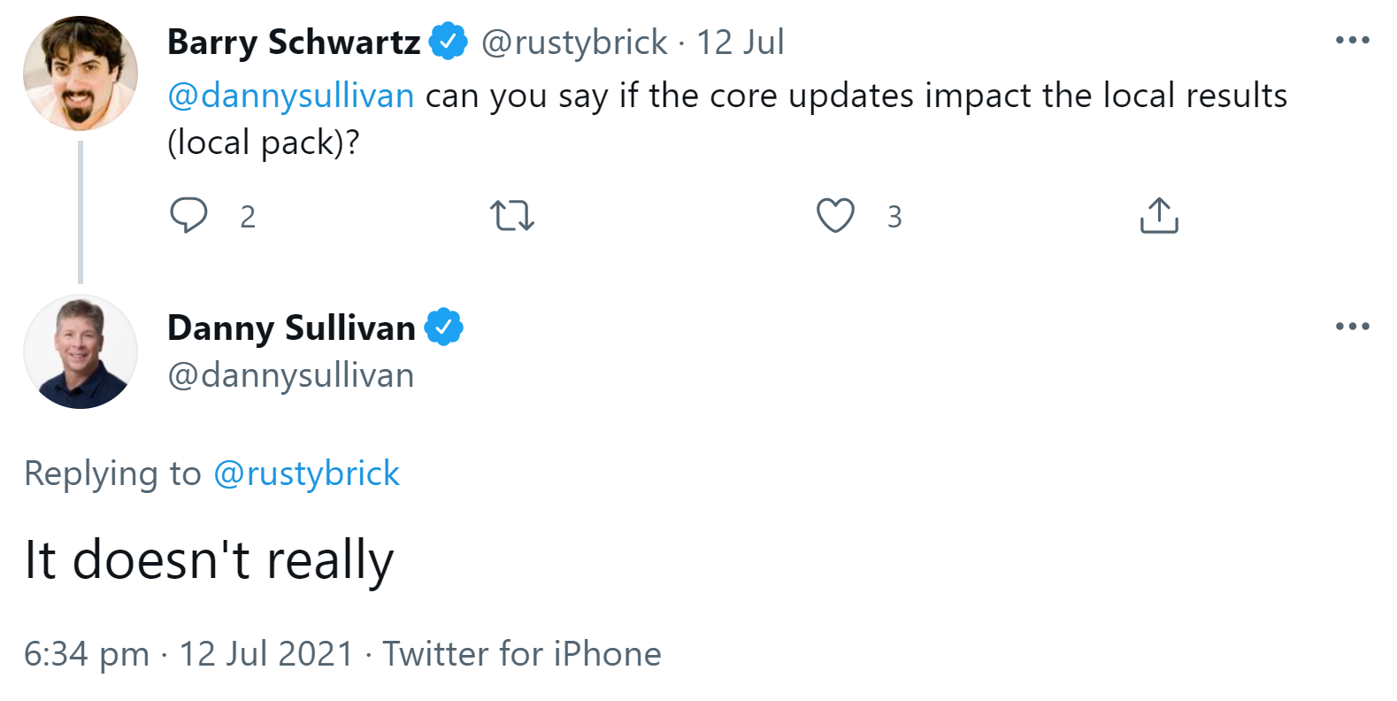Google Core Updates haben keinen Einfluss auf Local Packs