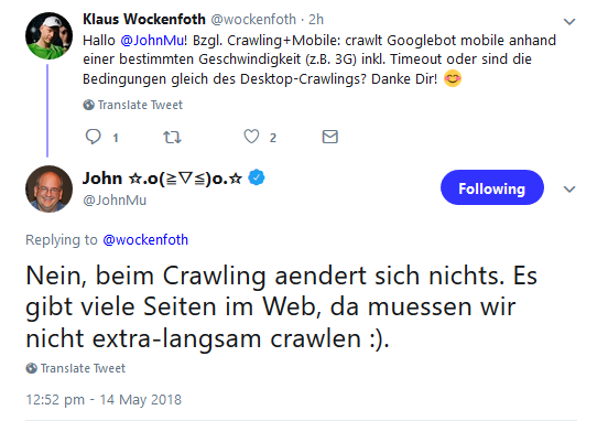 Google crawlt mobile Seiten nicht langsamer als Desktop-Seiten