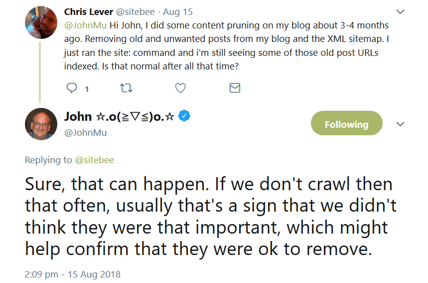 Google crawlt weniger wichtige Inhalte seltener