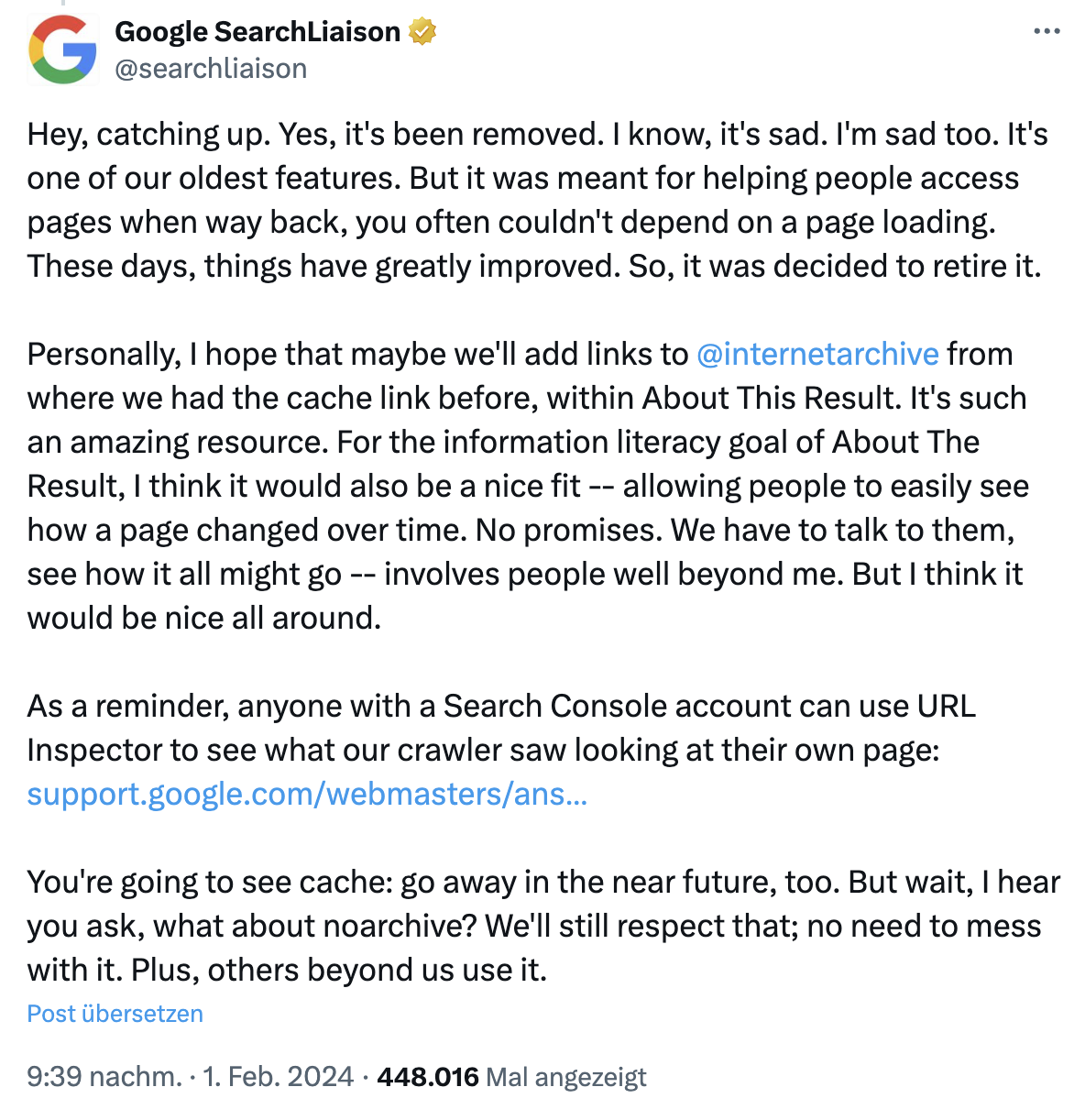 Danny Sullivan von Google: Cache-Link entfernt