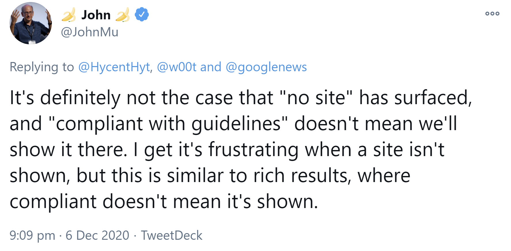 Google: Das Einhalten der Richtlinien genügt nicht für eine Aufnahme in Google News