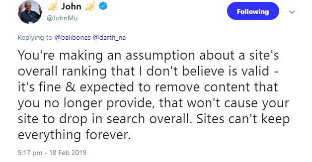 Google: Das Löschen einzelner Seiten schadet den Rankings nicht