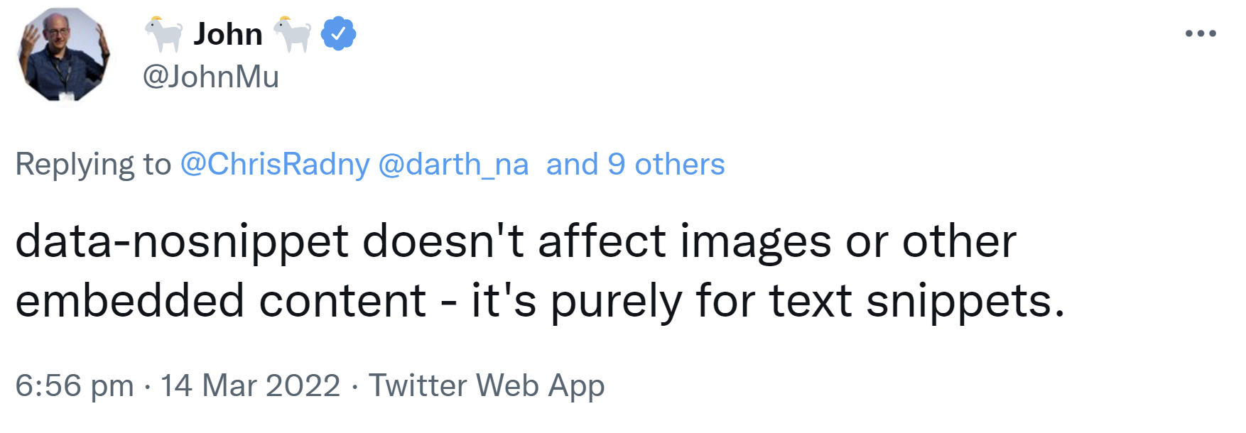 Google: data-nosnippet ist nur für Textstellen
