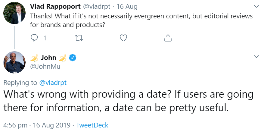Datum in Beiträgen kann laut Google hilfreich sein
