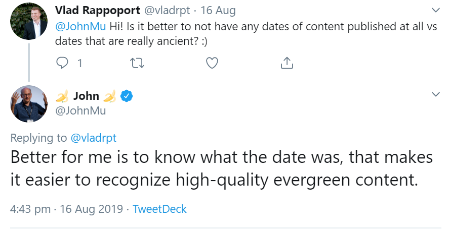 Google: Datum in Beiträgen macht hochwertigen Evergreen Content besser erkennbar