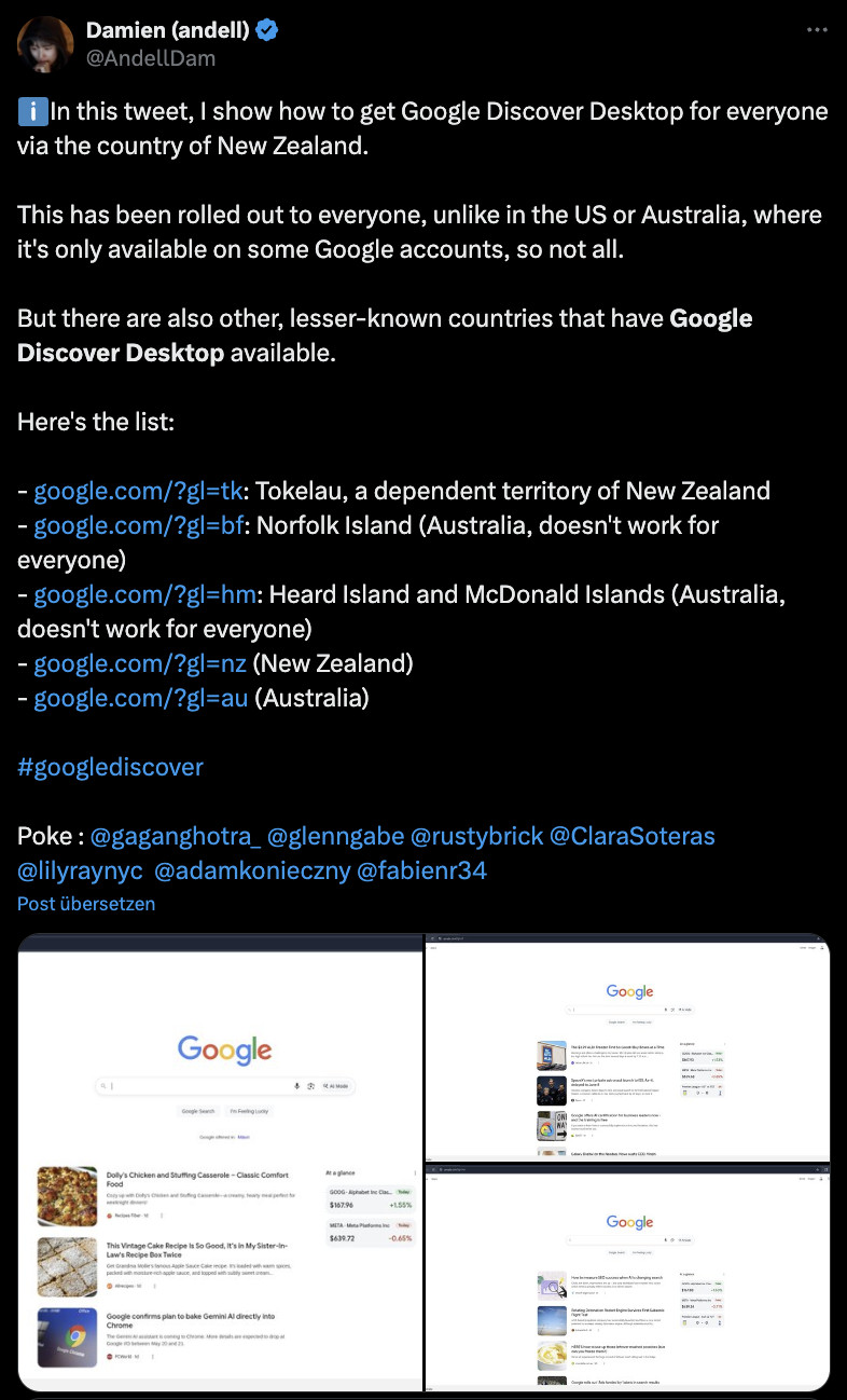 Google Discover Desktop: Über diese URLs kann man es schon sehen