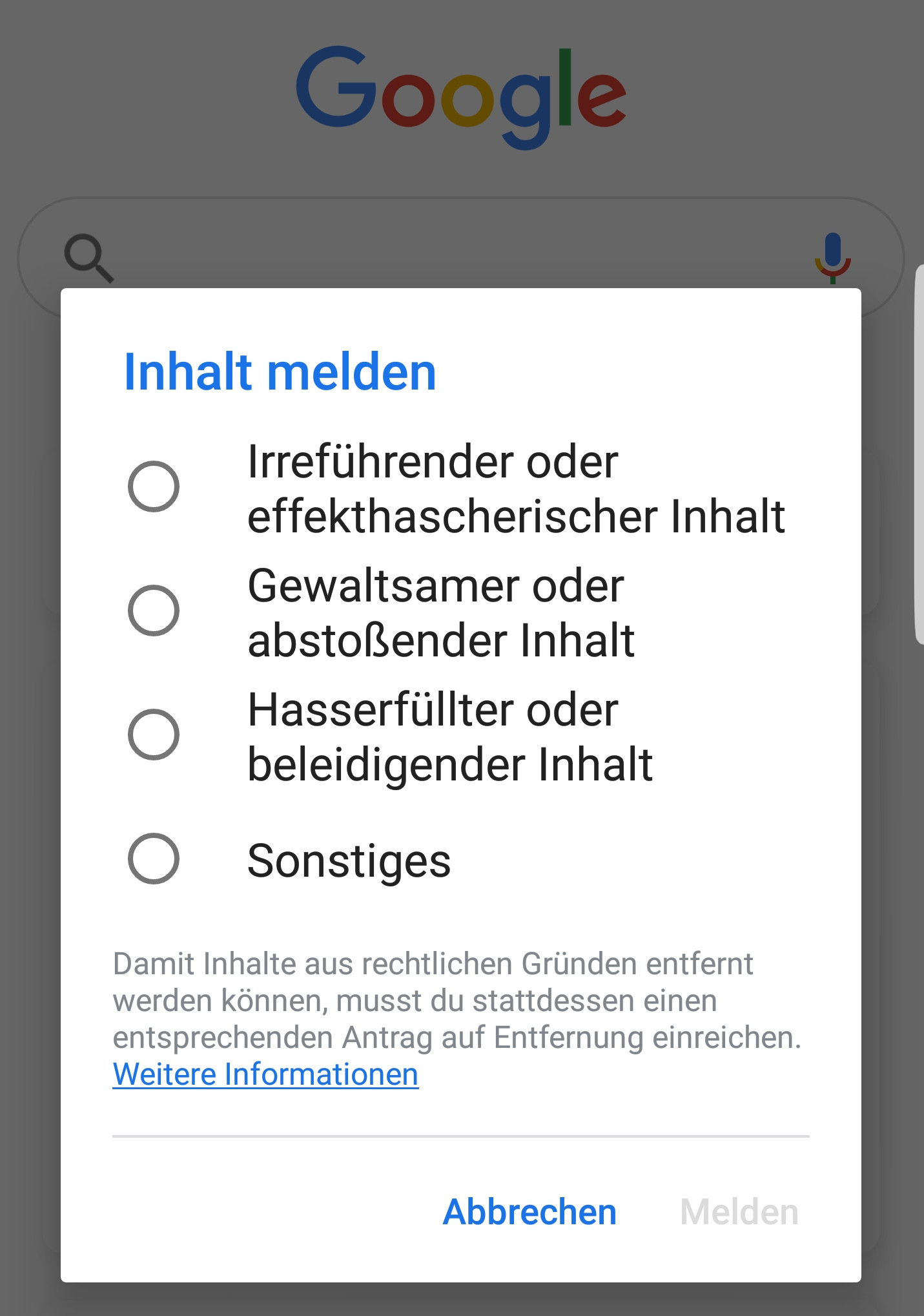 Google Discover: Inhalt melden