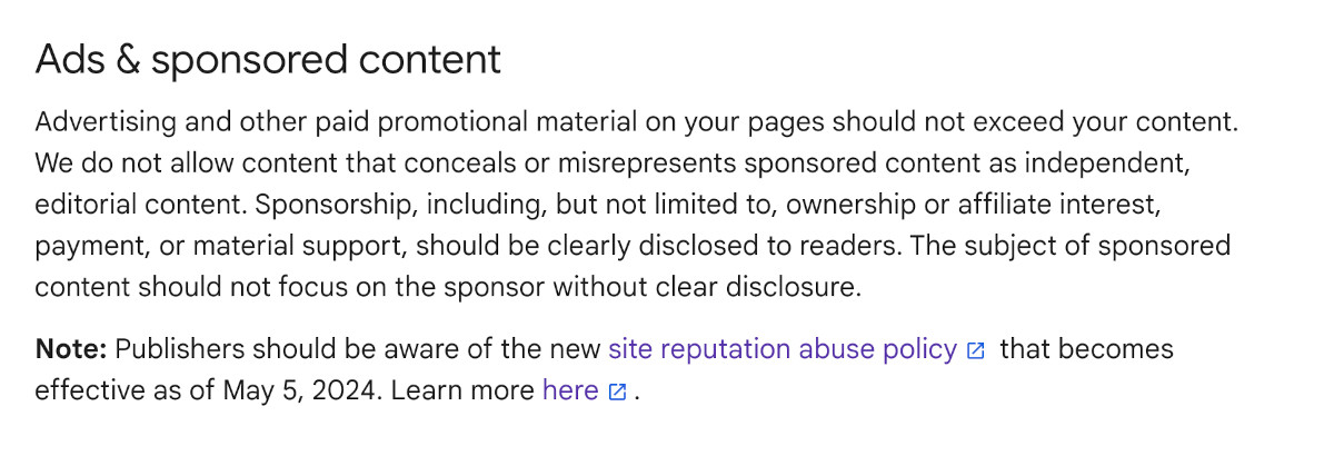 Google Discover Content Policy mit Hinweis auf Site Reputation Abuse