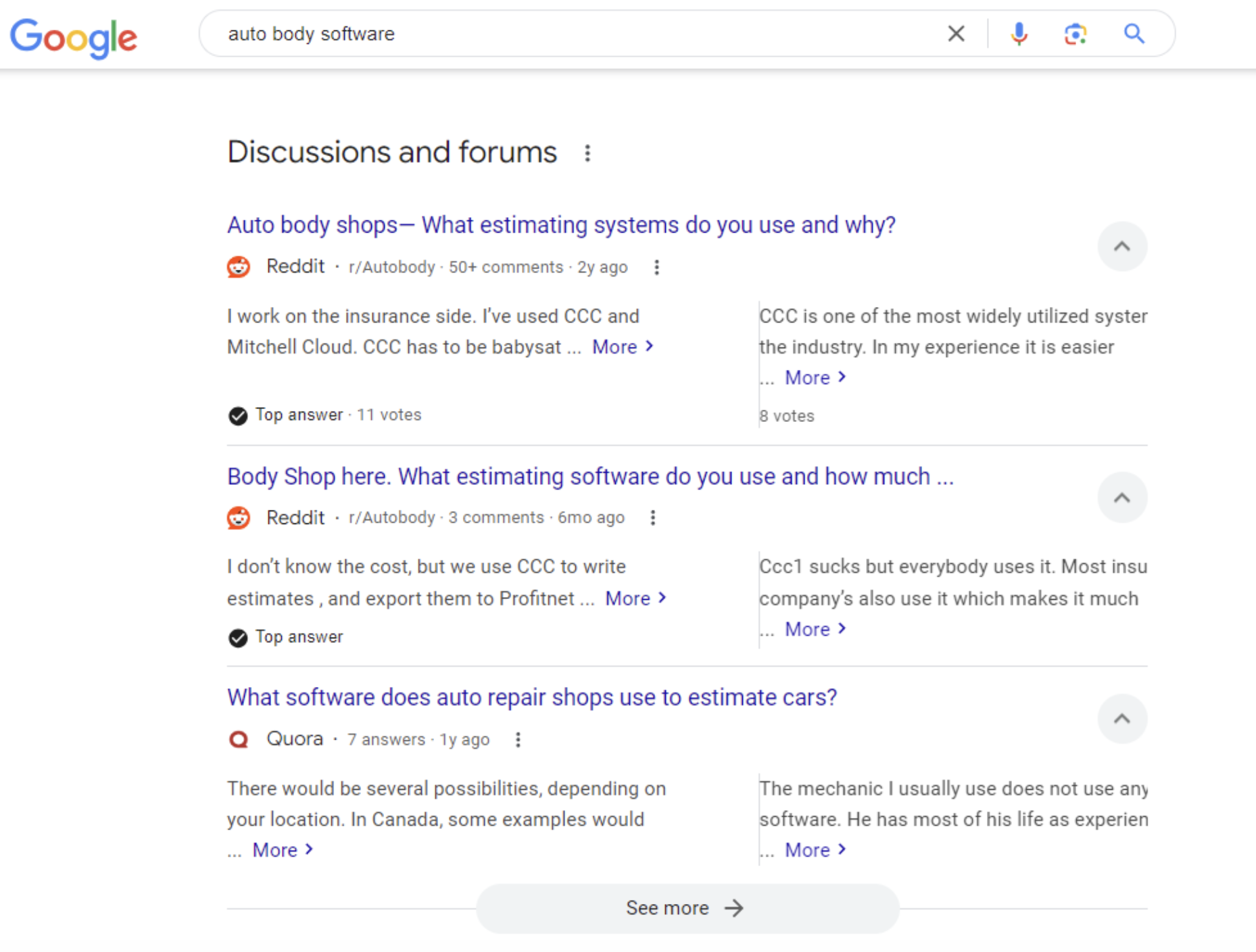 Google Discussions and Forums Test große Variante