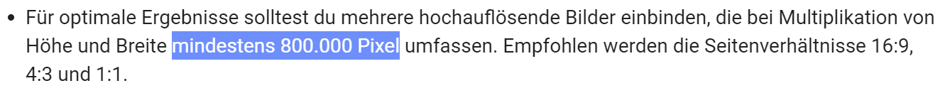 Google Doku zu Article Markup deutsch mit 800k Pixel Mindestanforderung