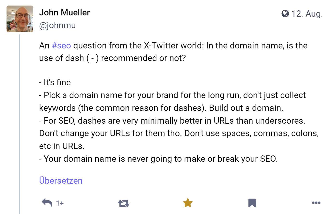 Google: Domain-Name wird niemals erfolgsentscheinded für SEO sein