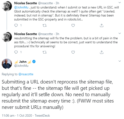 Google: Einreichen einer URL führt nicht zum erneuten Verarbeiten der XML-Sitemap