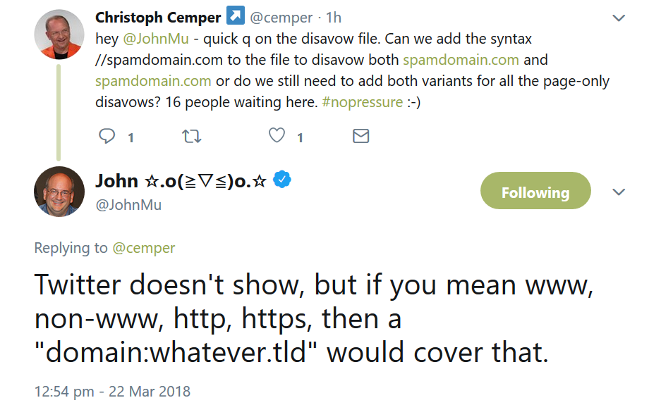 Google: Domain-Eintrag in Disavow-Datei betrifft auch deren Varianten