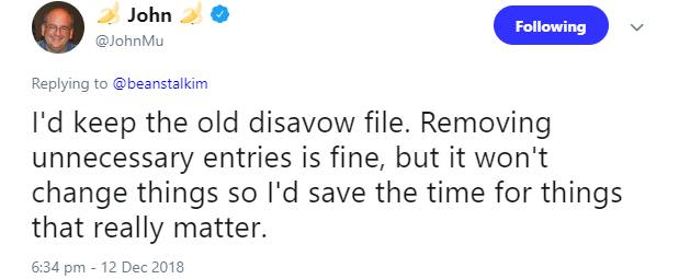 Google: Entfernen alter Disavow-Dateien nicht nötig