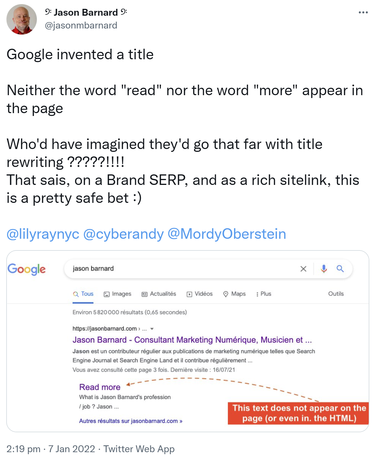 Google erfindet Text für Sitelink