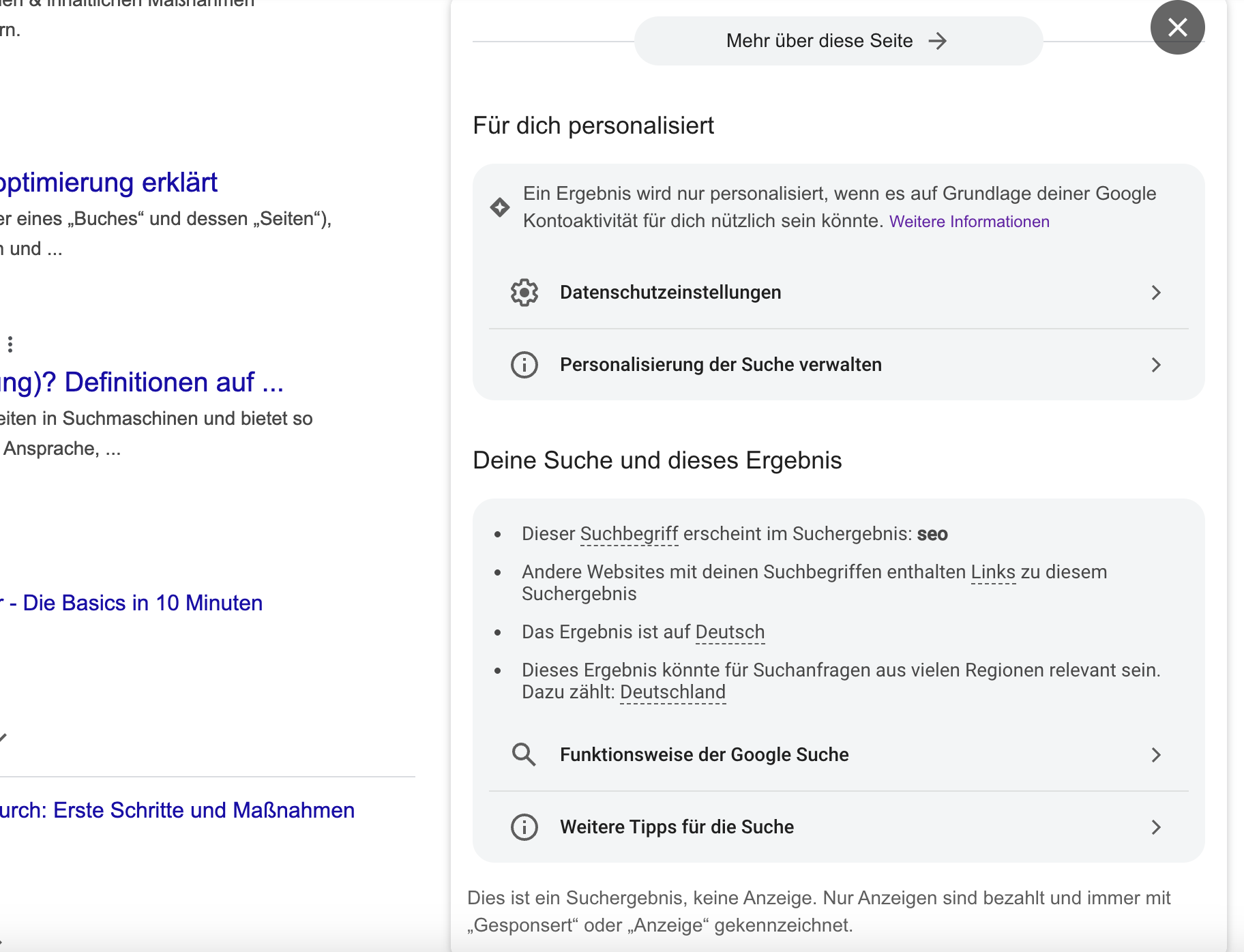 Google Ergebnis personalisiert