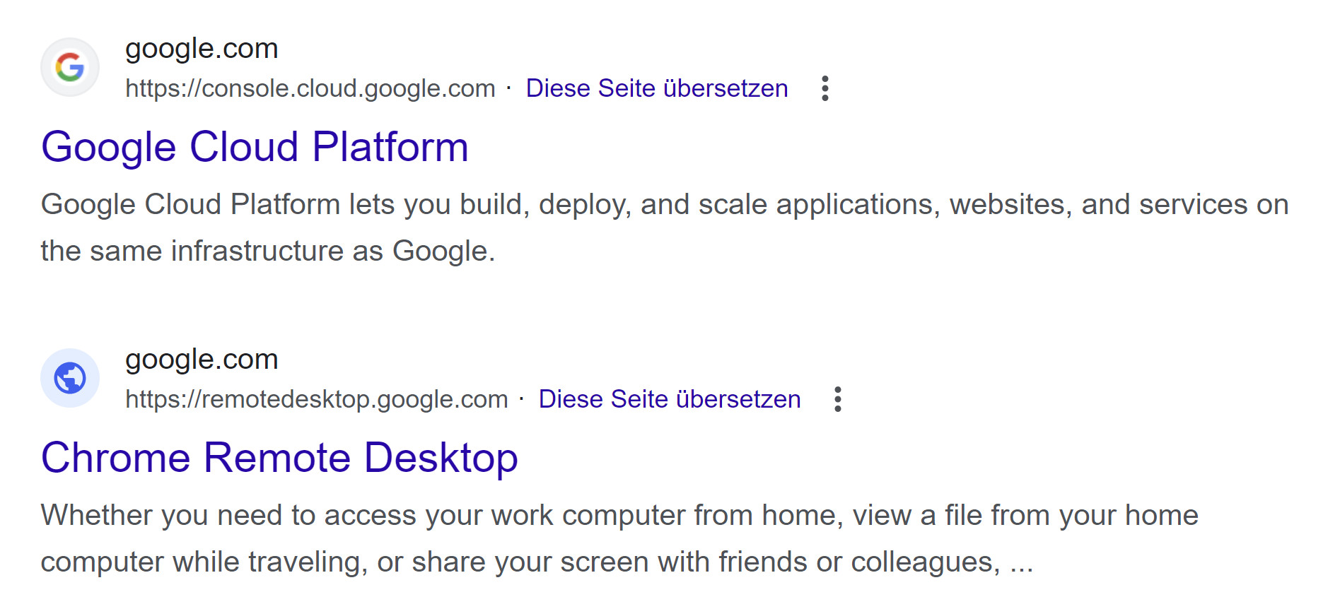 Google Suchergebnis ohne Favicon