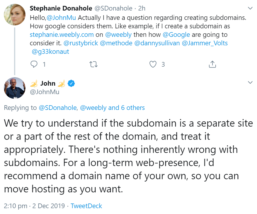 Google versucht, die Verwendung von Subdomains zu erkennen