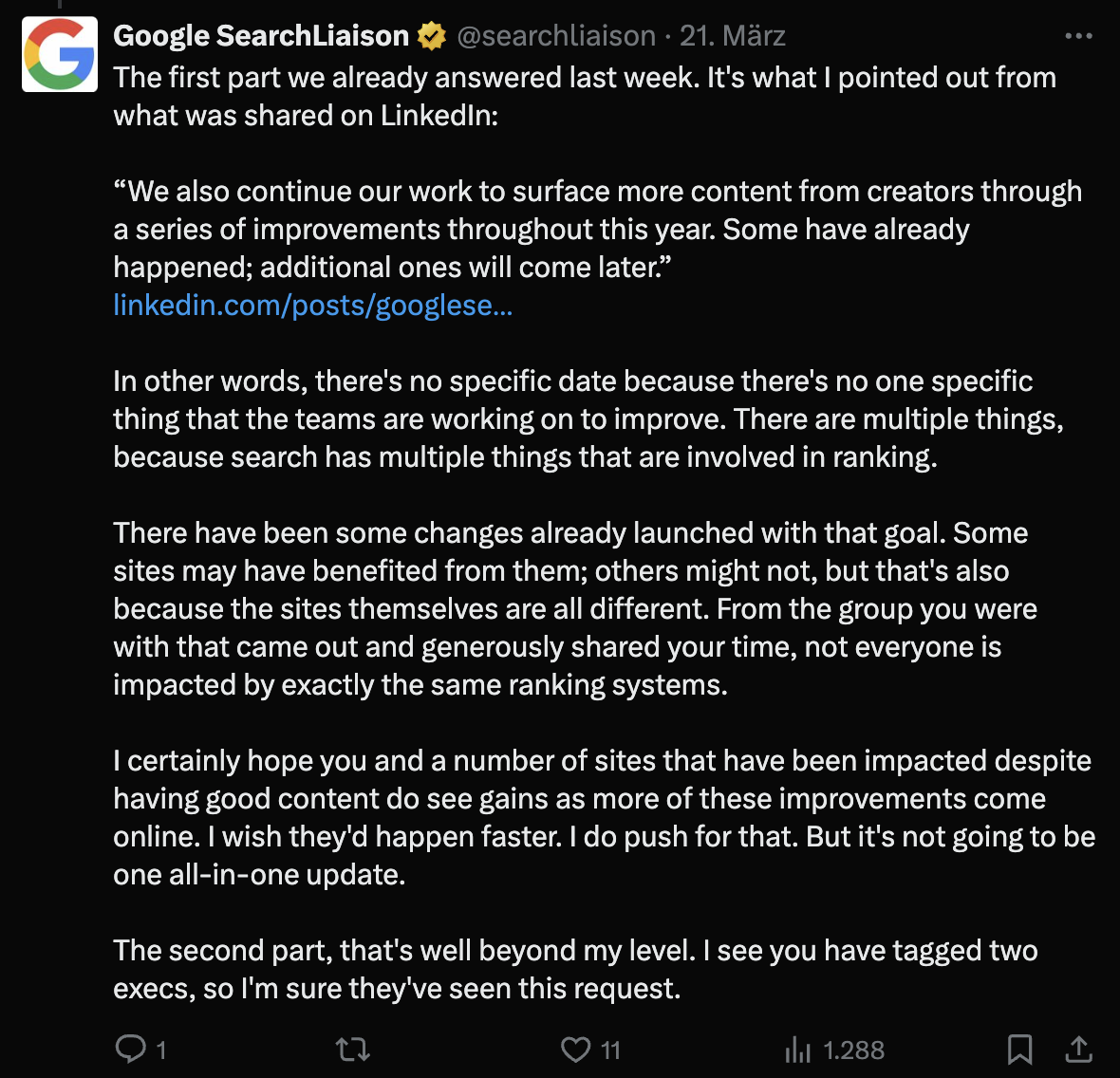 Google: noch kein Datum, wann kleinere Websites sichtbarer werden