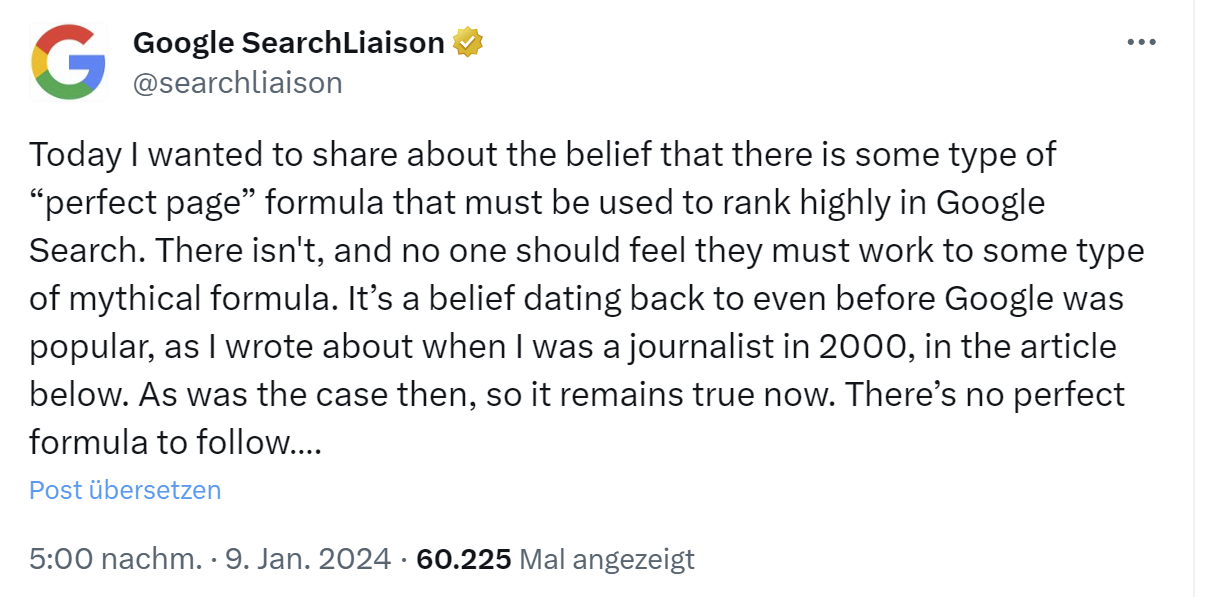 Google: 'Es gibt nicht die Formel für die perfekte Seite.'