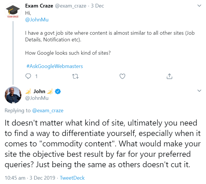 Google: Bei Commodity Content ist es wichtig, deutlich besser zu sein als die Konkurrenz