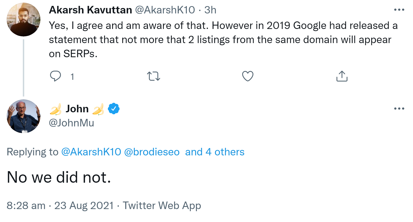 Google: Es stimmt nicht, dass nur noch maximal zwei Ergebnisse pro Domain auf einer Suchergebnisseite erscheinen können