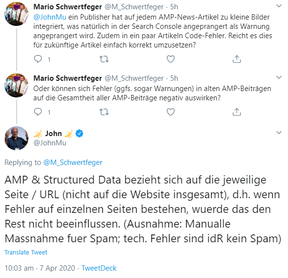 Google: AMP-Fehler oder Fehler in strukturierten Daten führen nicht zu einer insgesamt schlechteren Bewertung der kompletten Website