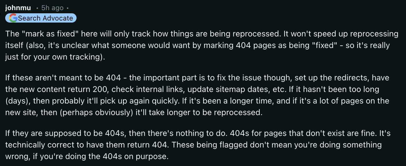 Google Search Console: Klick auf 'Fehlerbehebung überprüfen' beschleunigt nicht die Verarbeitung - John Müller auf Reddit