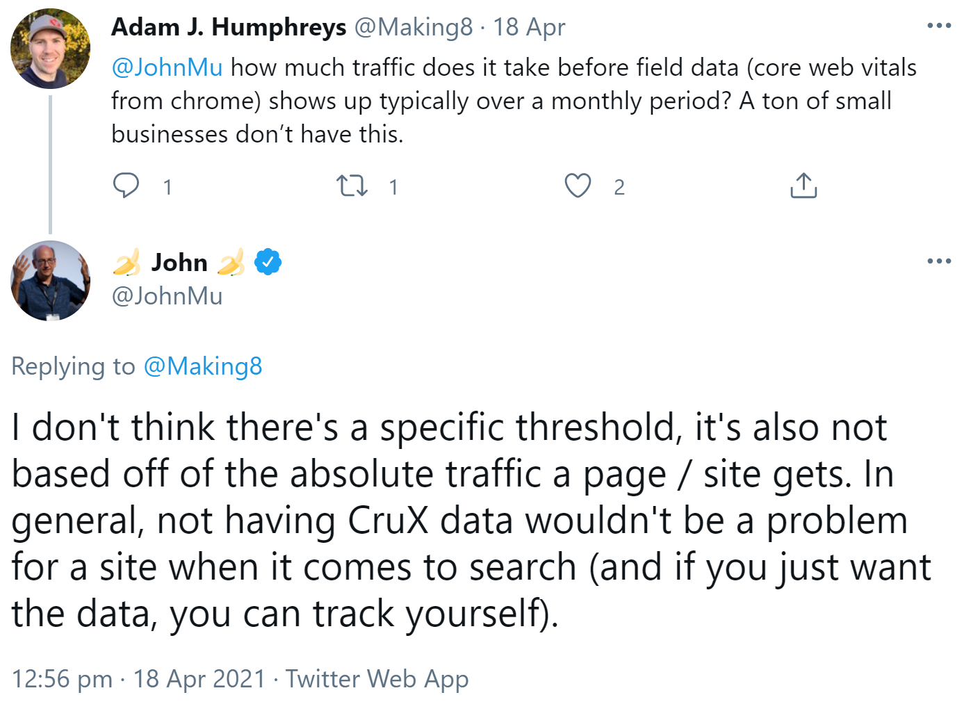 Google: Felddaten für Core Web Vitals hängen nicht vom Traffic ab