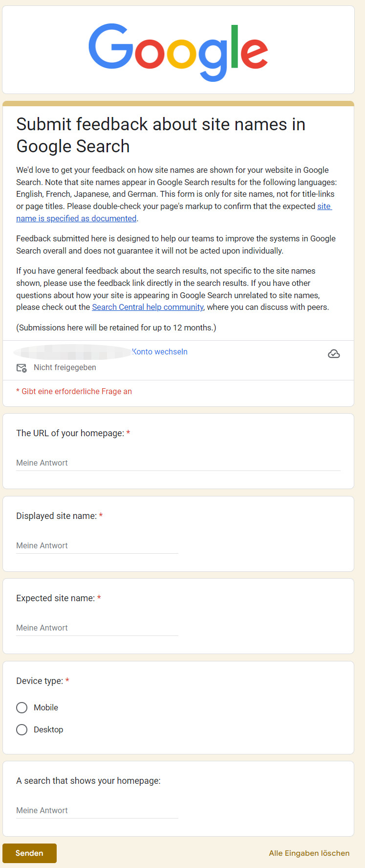 Submit feedback about site names in Google Search