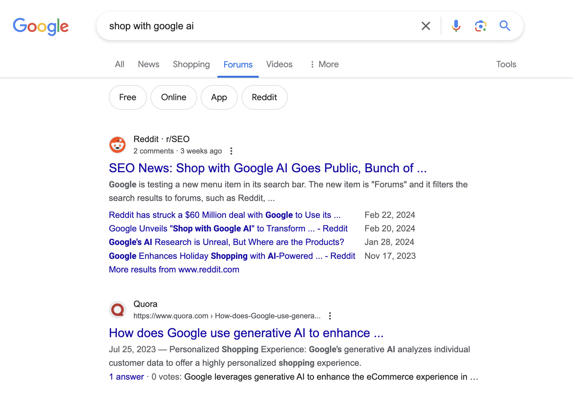 Google Ergebnisse im Forums-Filter